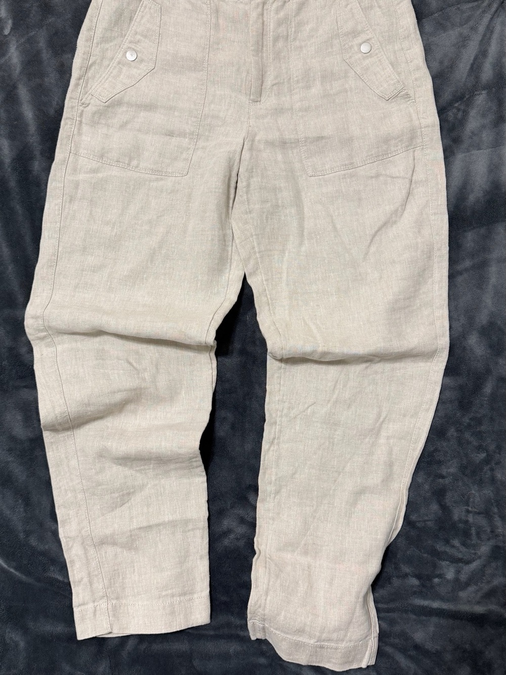 Athleta Voyager Linen Pants Size 6 Beige Oatmeal Adjustable Waist Ankle